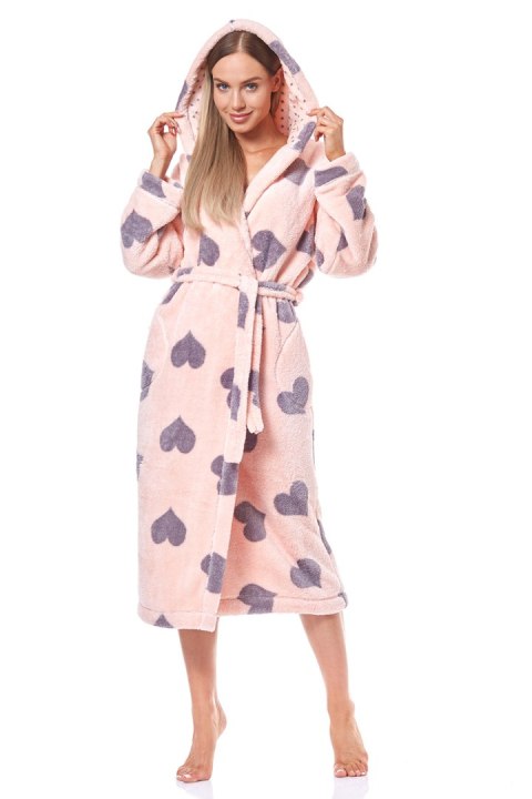 Szlafrok Damski Model Kola Long Apricot Pink/Violet - L&L collection Szlafrok Damski Model Kola Long Apricot Pink/Violet - L&L collection