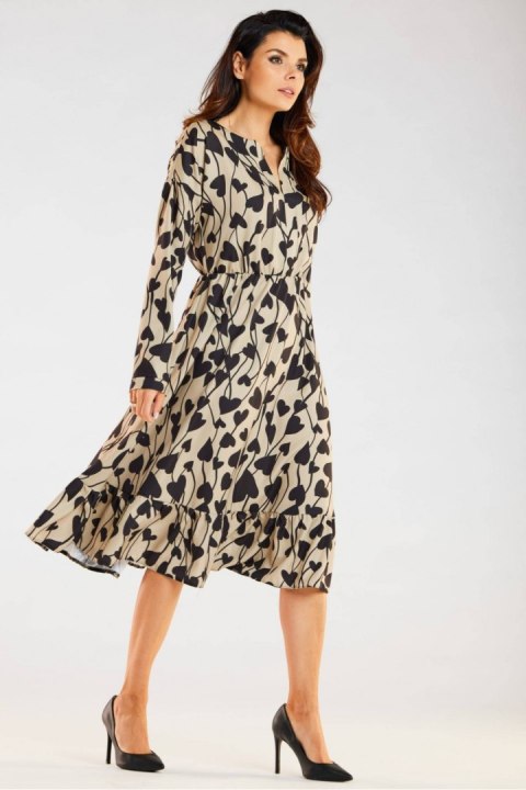 Sukienka Model A468 Beige/Black Hearts - awama Sukienka Model A468 Beige/Black Hearts - awama