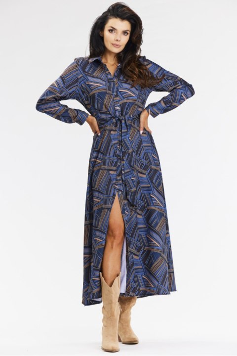 Sukienka Model A665 Navy/Brown Pattern - awama Sukienka Model A665 Navy/Brown Pattern - awama