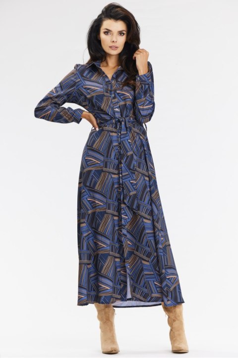 Sukienka Model A665 Navy/Brown Pattern - awama Sukienka Model A665 Navy/Brown Pattern - awama