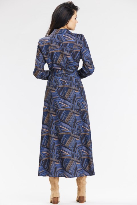 Sukienka Model A665 Navy/Brown Pattern - awama Sukienka Model A665 Navy/Brown Pattern - awama