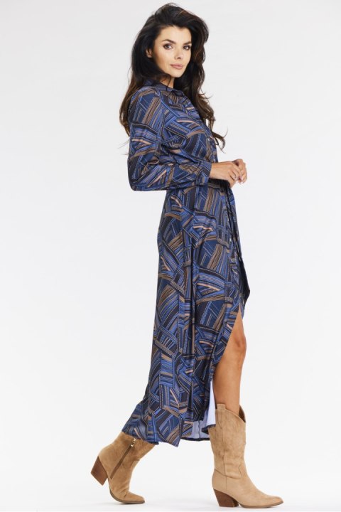 Sukienka Model A665 Navy/Brown Pattern - awama Sukienka Model A665 Navy/Brown Pattern - awama