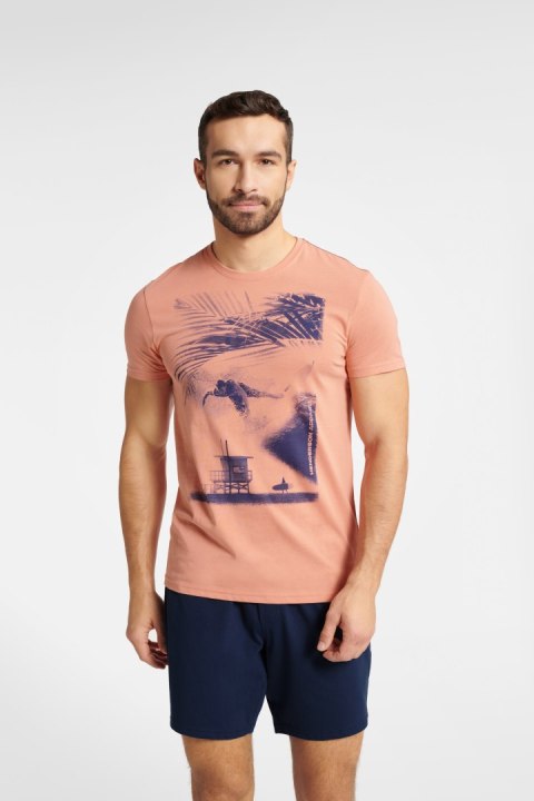 Piżama Męska Model Fearless 40685-24X Brzoskwinia/Navy - Henderson Piżama Męska Model Fearless 40685-24X Brzoskwinia/Navy - Henderson
