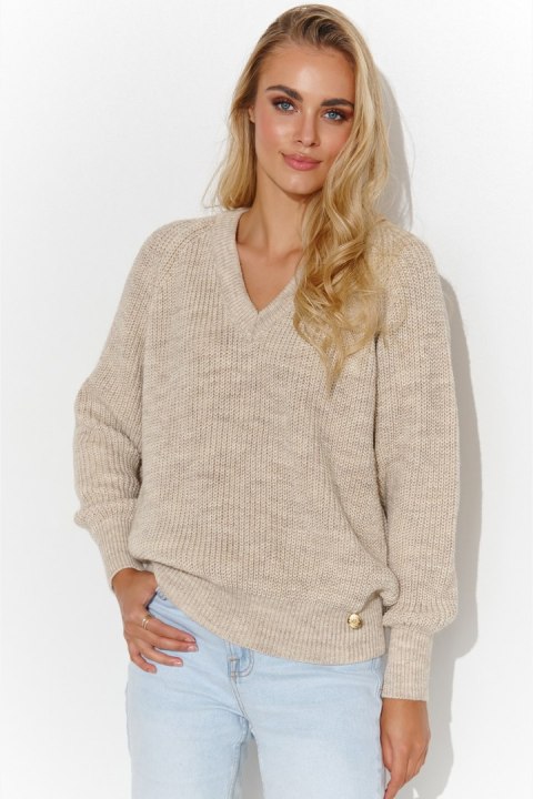 Sweter Damski Model S140 Beige Melange - Makadamia Sweter Damski Model S140 Beige Melange - Makadamia