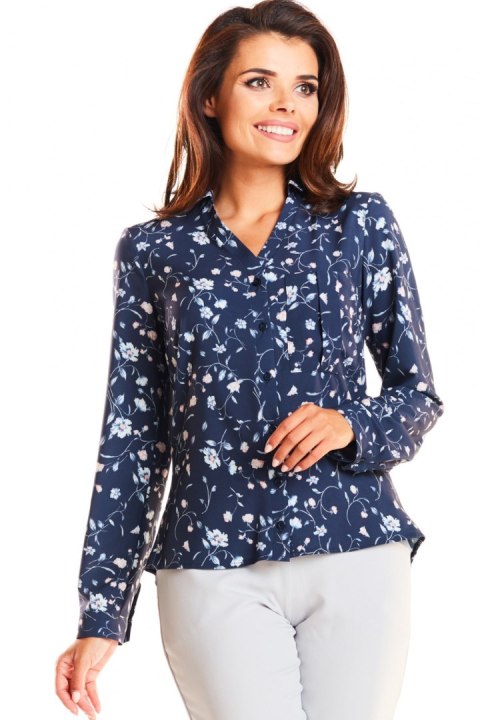 Koszula Damska Model M176 Flowers/Navy - Infinite You Koszula Damska Model M176 Flowers/Navy - Infinite You