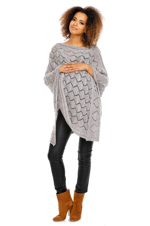Sweter Poncho model 30012C Light Gray - PeeKaBoo Sweter Poncho model 30012C Light Gray - PeeKaBoo