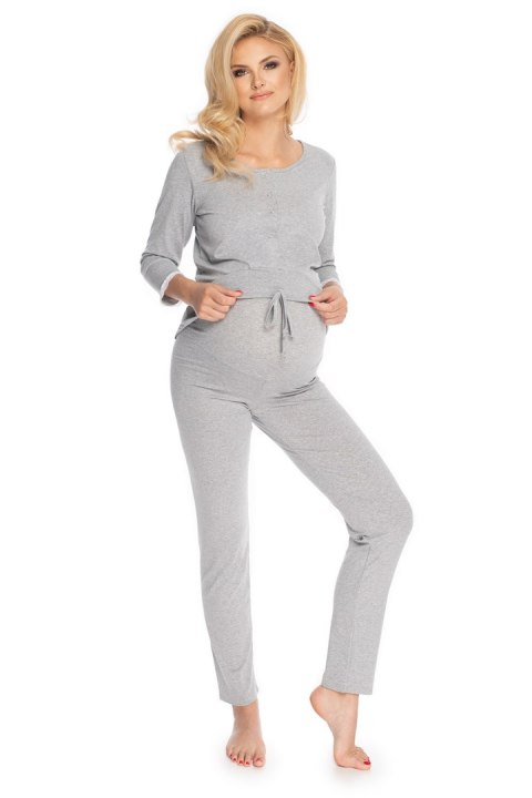 Piżama Damska Ciążowa Model 0181 Grey - PeeKaBoo Piżama Damska Ciążowa Model 0181 Grey - PeeKaBoo