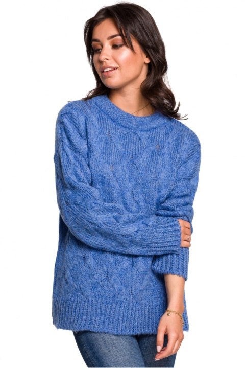 Sweter Damski Model BK038 Blue - BE Knit Sweter Damski Model BK038 Blue - BE Knit
