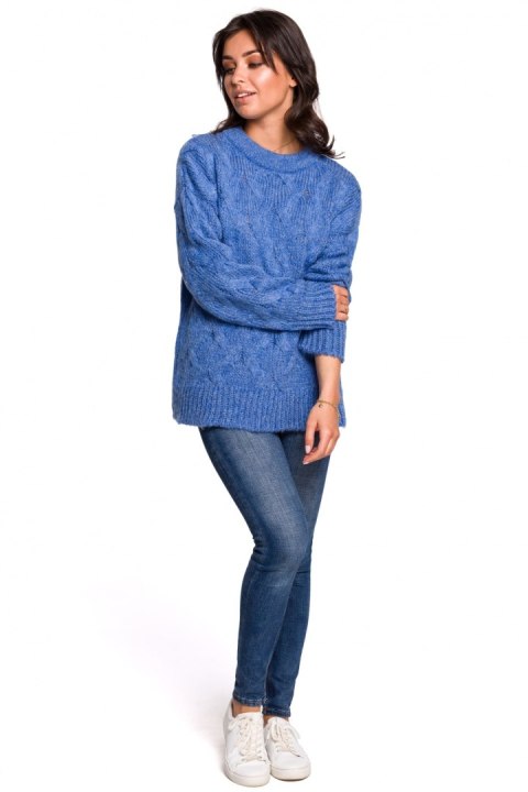 Sweter Damski Model BK038 Blue - BE Knit Sweter Damski Model BK038 Blue - BE Knit