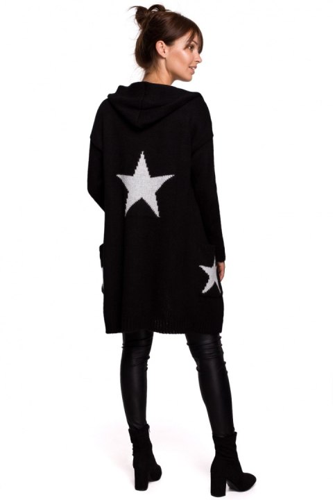 Sweter Kardigan Model BK063 Black/Silver - BE Knit Sweter Kardigan Model BK063 Black/Silver - BE Knit