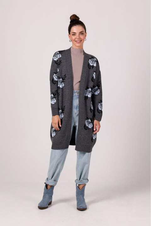Sweter Kardigan Model BK102 Grafit - BE Knit Sweter Kardigan Model BK102 Grafit - BE Knit