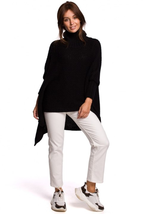 Sweter Ponczo Model BK049 Black - BE Knit Sweter Ponczo Model BK049 Black - BE Knit