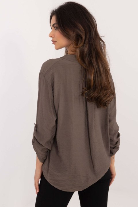 Koszula-TW-KS-BI-7175.38 Khaki - Och Bella Koszula-TW-KS-BI-7175.38 Khaki - Och Bella