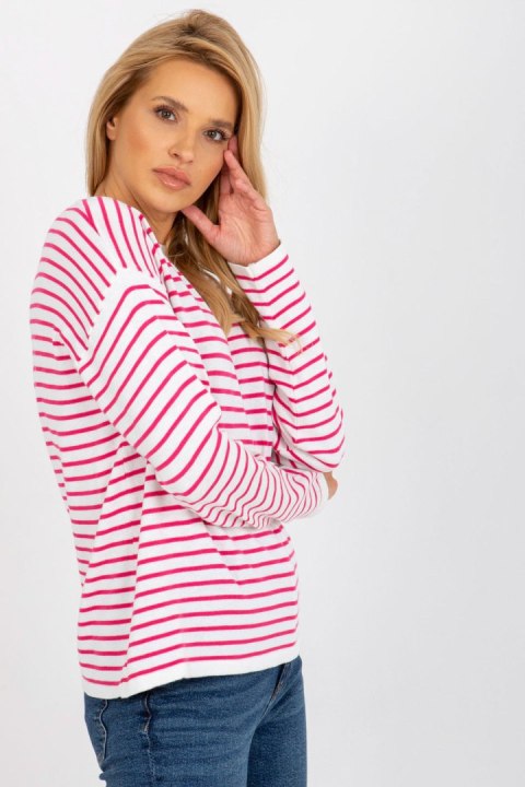 Sweter Damski Model LC-SW-6006.22 White/Pink - Rue Paris Sweter Damski Model LC-SW-6006.22 White/Pink - Rue Paris