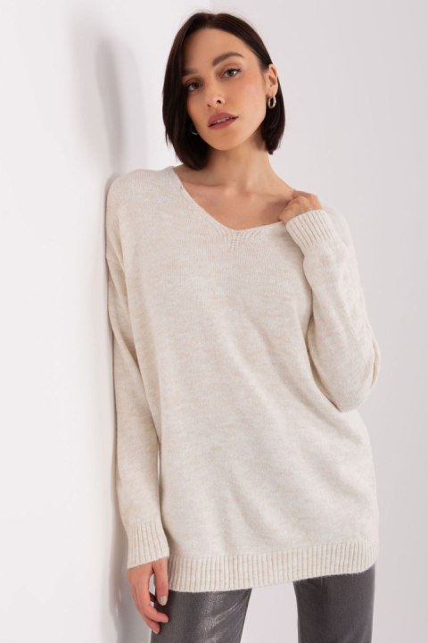 Sweter Damski Model TO-SW-1810.26P Light Beige - Rue Paris Sweter Damski Model TO-SW-1810.26P Light Beige - Rue Paris