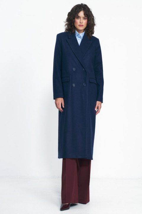 Granatowy płaszcz oversize PL20 Navy - Nife Granatowy płaszcz oversize PL20 Navy - Nife
