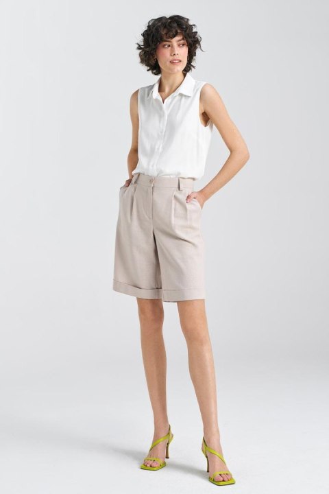 Krótkie lniane spodnie typu szorty SD86 Beige - Nife Krótkie lniane spodnie typu szorty SD86 Beige - Nife