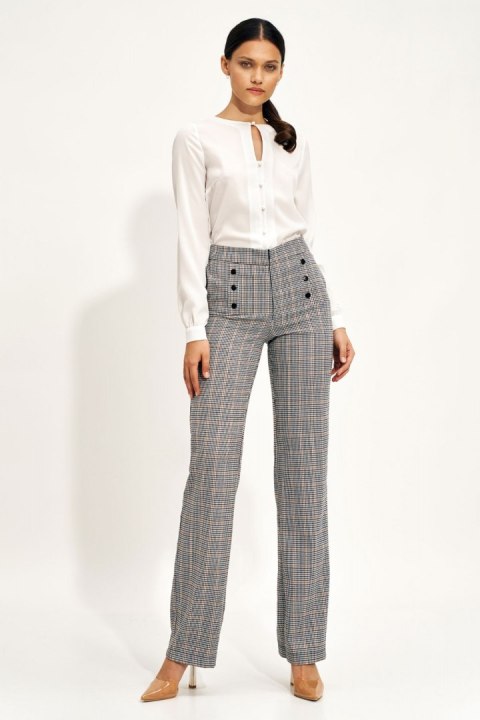 Spodnie wide leg z wysokim stanem w kratę SD75 Kratka - Nife Spodnie wide leg z wysokim stanem w kratę SD75 Kratka - Nife