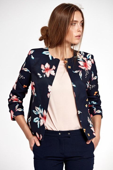 Żakiet bez kołnierzyka Z26 Navy/Flowers - Nife Żakiet bez kołnierzyka Z26 Navy/Flowers - Nife
