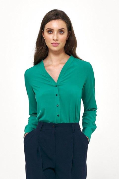 Zielona elegancka bluzka z długim rękawem B151 Green - Nife Zielona elegancka bluzka z długim rękawem B151 Green - Nife