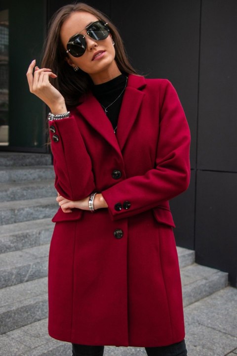 Płaszcz Damski Model BOR PLA0012 Bordo - Roco Fashion Płaszcz Damski Model BOR PLA0012 Bordo - Roco Fashion