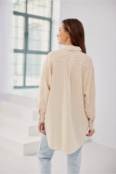 Koszula Damska Model Olivia BLU0159 P91 Beige - Roco Fashion Koszula Damska Model Olivia BLU0159 P91 Beige - Roco Fashion