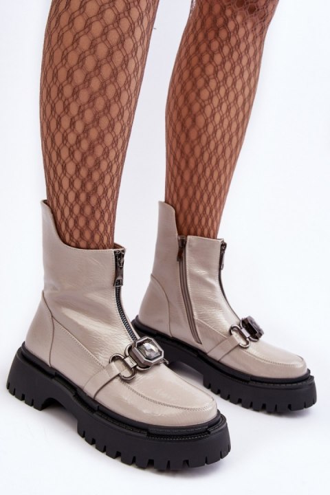 Botki Model DA MR870-94 Light Grey lakier - Step in style Botki Model DA MR870-94 Light Grey lakier - Step in style