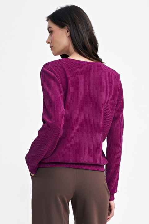 Bluza z dzianiny prążkowanej z długim rękawem BL08 Purpura - Nife Bluza z dzianiny prążkowanej z długim rękawem BL08 Purpura - Nife