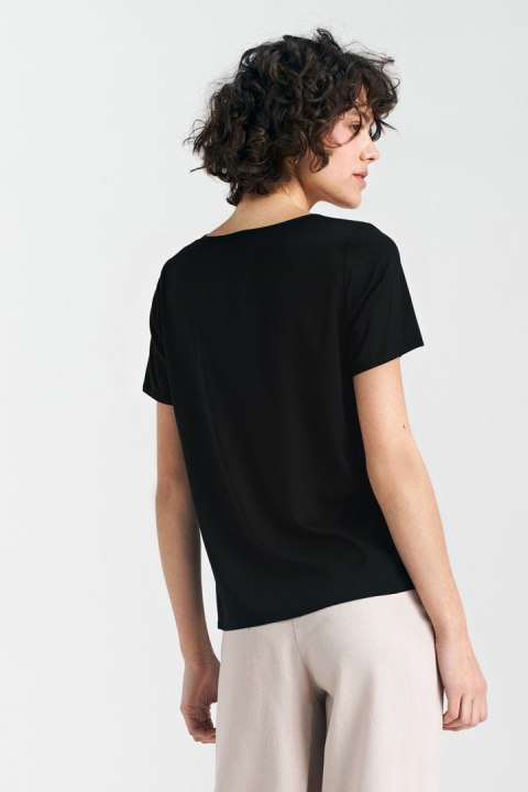 Bluzka basic z krótkim rękawem B160 Black - Nife Bluzka basic z krótkim rękawem B160 Black - Nife