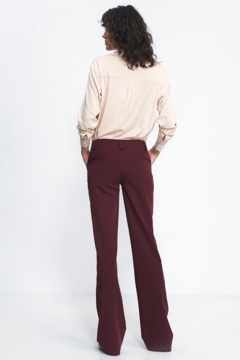 Bordowe spodnie typu bootcut SD80 Bordo - Nife Bordowe spodnie typu bootcut SD80 Bordo - Nife