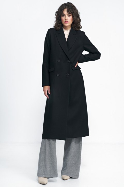 Czarny płaszcz oversize PL20 Black - Nife Czarny płaszcz oversize PL20 Black - Nife
