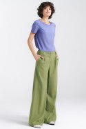 Spodnie lniane wide leg SD85 Green - Nife