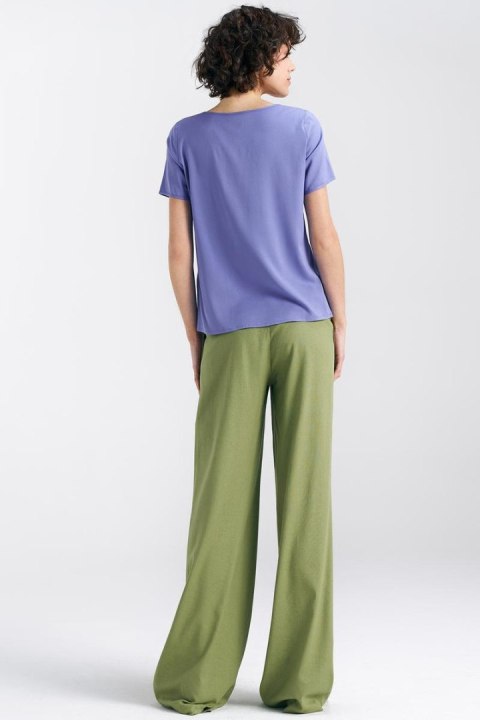 Spodnie lniane wide leg SD85 Green - Nife Spodnie lniane wide leg SD85 Green - Nife