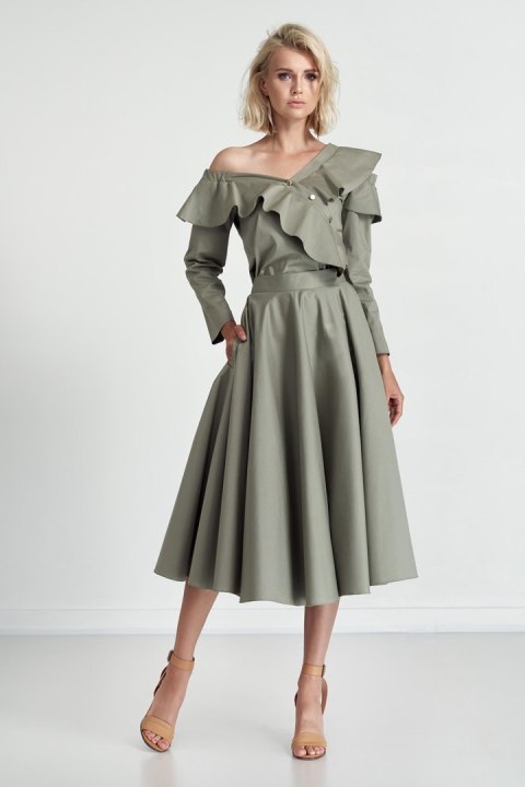 Spódnica Bawełniana rozkloszowana spódnica 2100 Olive - Marselini Spódnica Bawełniana rozkloszowana spódnica 2100 Olive - Marselini