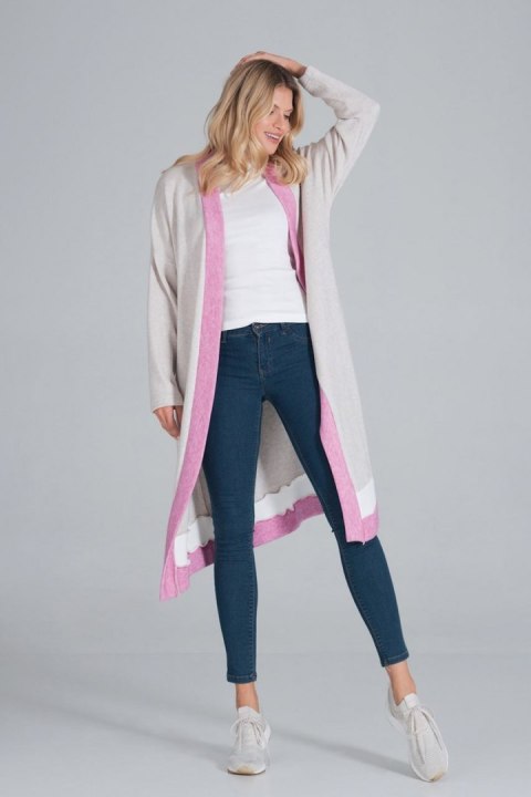 Sweter Damski Model M845 Beige/Fuksja/White - Figl Sweter Damski Model M845 Beige/Fuksja/White - Figl